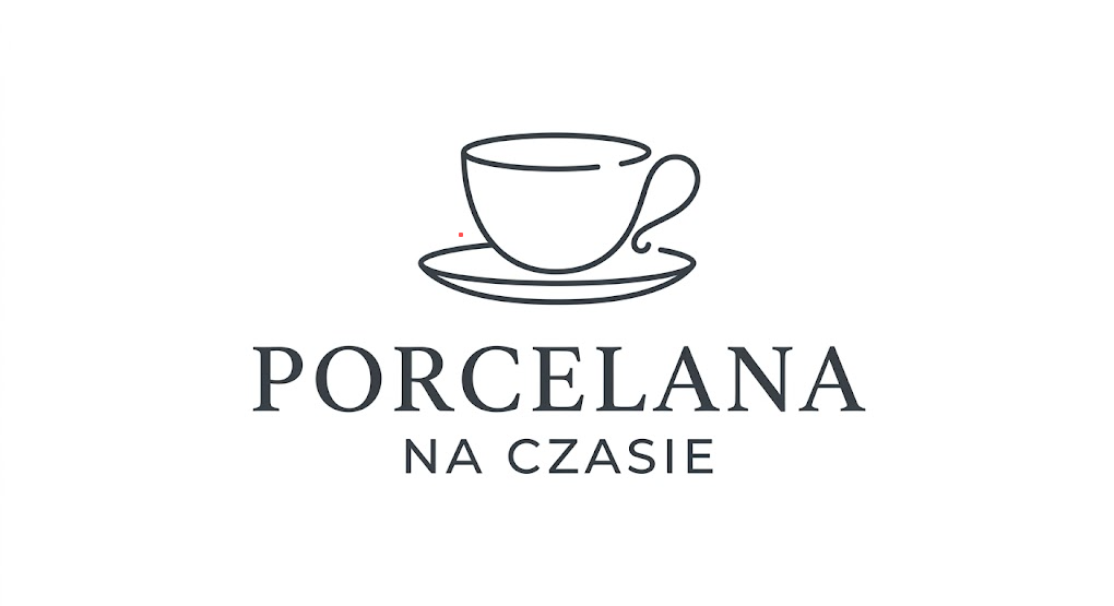 about-us Logo sklepu Porcelana Na Czasie – minimalistyczny, ciemnoszary rysunek filiżanki ze spodkiem i elegancki napis na białym tle